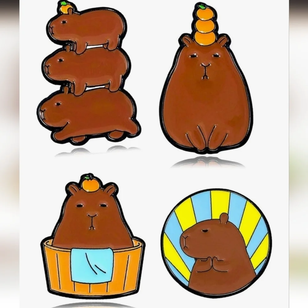 Cute Brown Capybara Enamel Pin Set